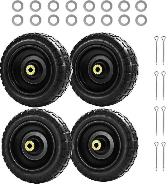 10" Solid Tires (4-Pack) - 4.10/3.50-4 Flat-Free Replacement Wheels for Gorilla Carts, Wheelbarrows, Garden Carts & Utility Wagons - 5/8" Axle Bore 2.1" Hub