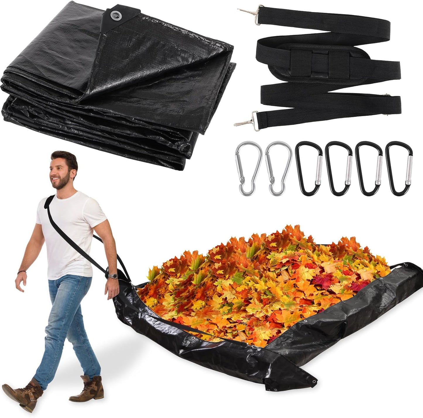 Heavy Duty 8.2 x10 Ft Yard Garden Leaf Tarp with Strap, Reusable Lawn Garden Leaf Waste Tarp for Collecting Leaves Lawn Debris Landscape Trimming