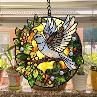 Peaceloving Dove Acrylic Suncatcher Stained Glass Effect Window Car Hanging Christmas Ornament Indoor Outdoor Decor Garden Sun Catcher Panel for Acrylic Suncatcher Lover for Women Mom Grandma