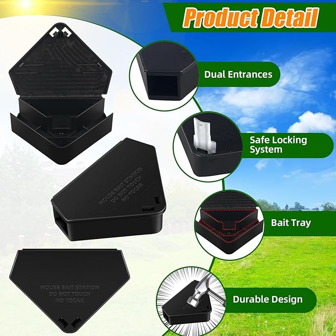 Mouse Bait Station Outdoor Indoor with Keys, 8 Pack Reusable Rat Bait Stations, Mice Stations, Keep Children and Pets Safe, Bait Station Box for Kitchen Garage Patio