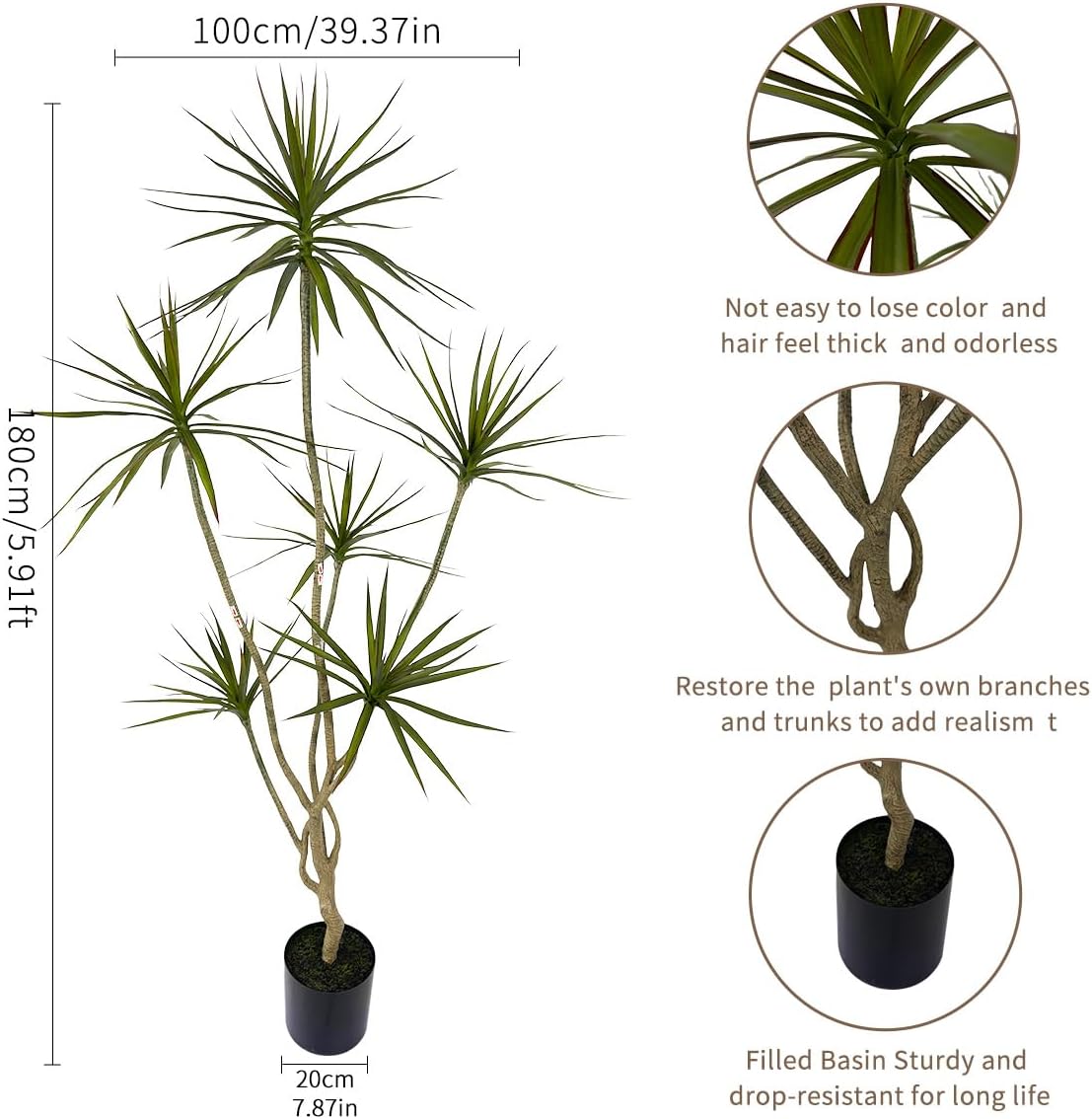 Artificial Dracaena marginata,6ft Tall Fake Plants Artificial Dracaena marginata Plants for Indoor, Fake Trees for Office Home Living Room Floor Patio Greening Porch Decor