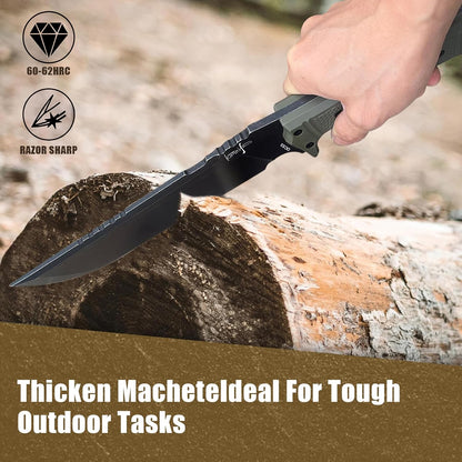 Machete w Kydex Sheath, 15'' Camping Machetes for Cutting Trees Heavy Duty,DC53 Steel Blade - 62 HRC, Full Tang Survival Machete w Firestarter, Non-Slip Handle, Ideal for Yard Work, Hunting,Outdoor