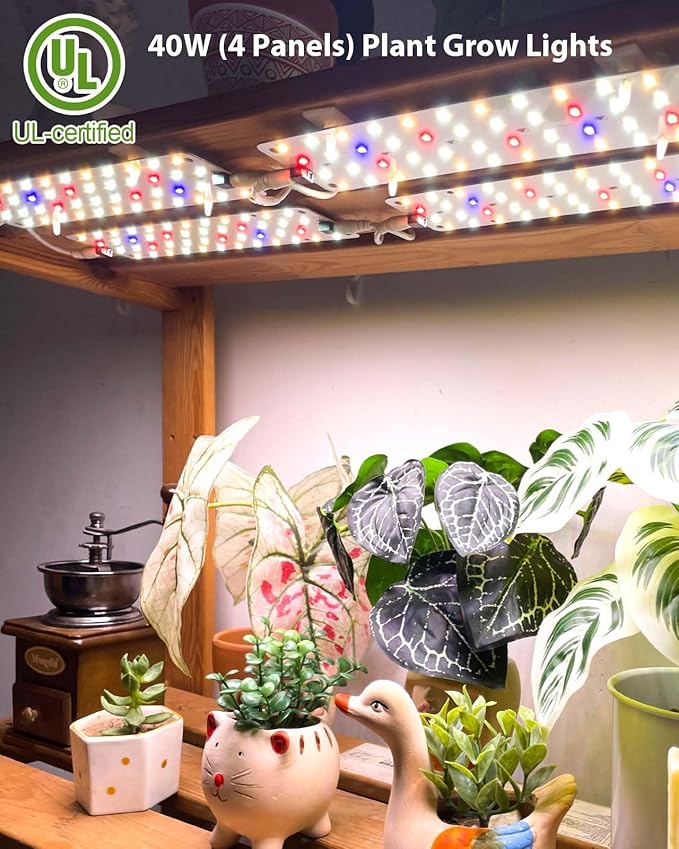 DOMMIA Grow Lights, 40W Linkable Indoor Plant Light, Full Spectrum Grow Lights for Indoor Plants, 6/12/16H Timer, Dimmable Ultra-Thin Plant Lights for Indoor Growing Under Shelf/Cabinet