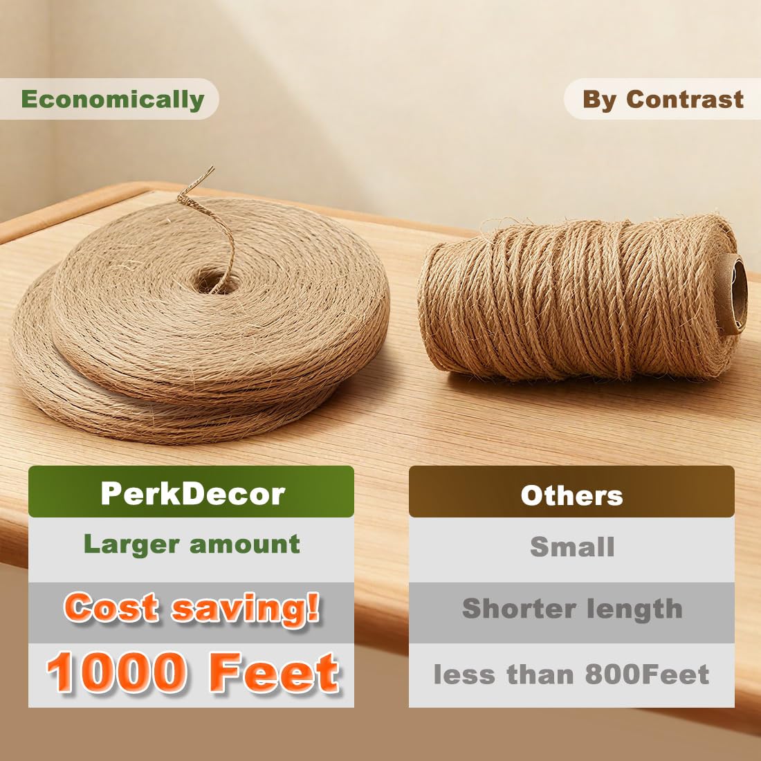 PerkDecor 1000FT Natural Jute Twine String Bulk Hemp Rope Cord for Crafts Gardening Gift Wrapping