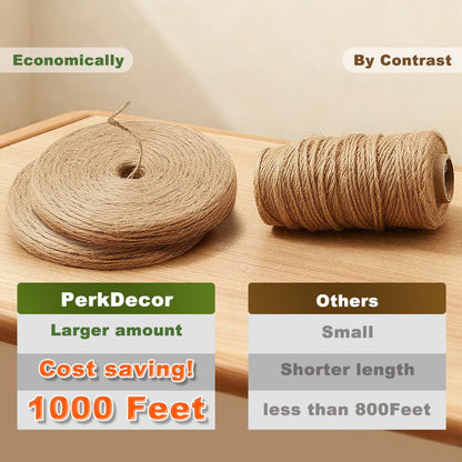 PerkDecor 1000FT Natural Jute Twine String Bulk Hemp Rope Cord for Crafts Gardening Gift Wrapping