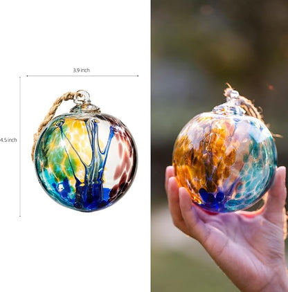 4” Tree of Life Witch Balls, Gazing Balls Hanging Friendship Balls, Hand-Blown Glass Christmas Ornament for Window Outdoor Home Decor, Garden Patio Decoration, Gifts for Women (Blue)