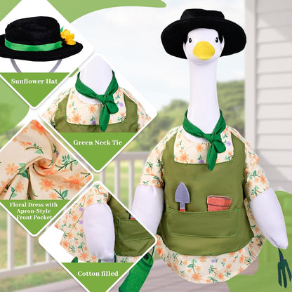 Gardener Goose Outfit for 23” Porch Goose Statue – Cute Lawn Goose Clothes for Outdoor Garden, Patio, Yard, Seasonal Decoration (Gardening Theme)