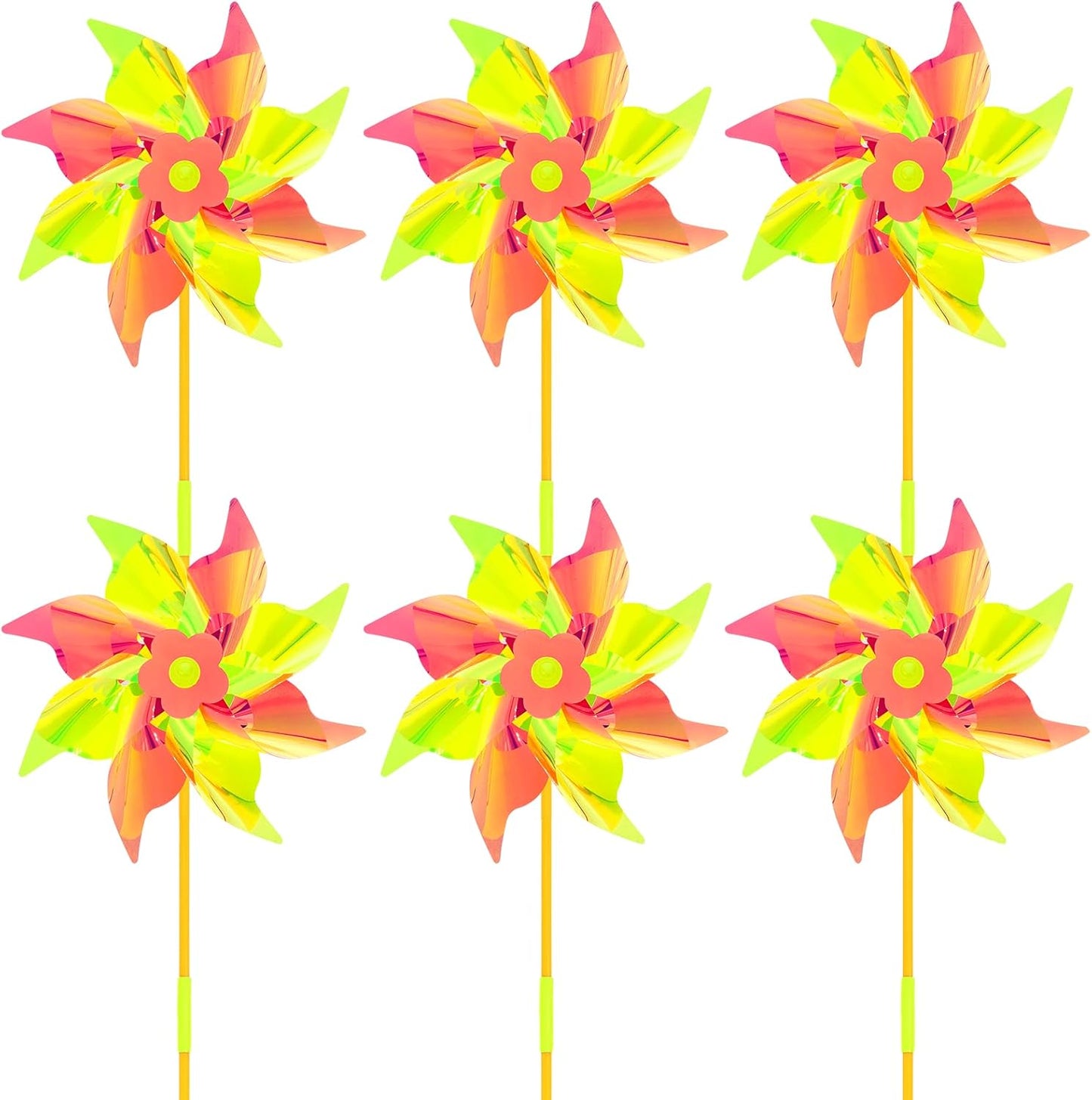 6 Pcs Reflective Pinwheels Wind Spinner for Yard and Garden, Decorative Windmill Toy Pinwheel for Kids, Colorful Garden Wind Spinners Outdoor Party Decorations, Pinwheels to Scare Birds Away