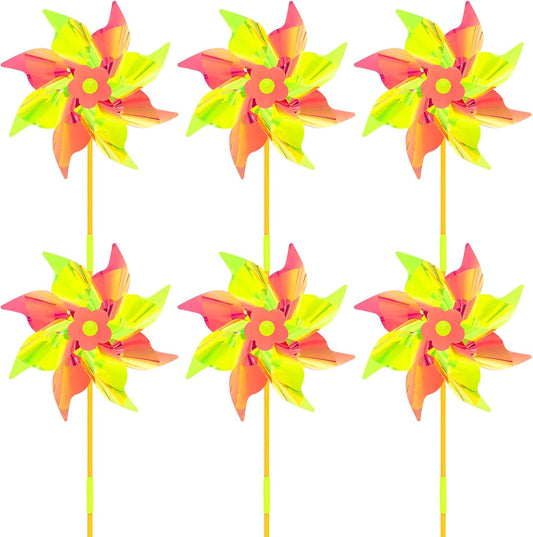 6 Pcs Reflective Pinwheels Wind Spinner for Yard and Garden, Decorative Windmill Toy Pinwheel for Kids, Colorful Garden Wind Spinners Outdoor Party Decorations, Pinwheels to Scare Birds Away
