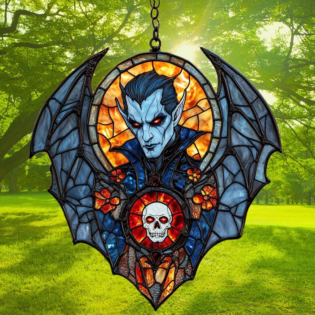 Dracula Halloween Acrylic Suncatcher Stained Glass Effect Window Car Hanging Christmas Ornament Indoor Outdoor Decor Garden Sun Catcher Panel for Halloween Lover for Women Mom Grandma