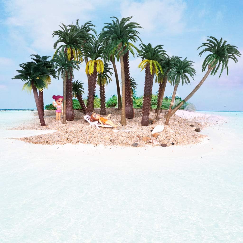 15 Pack Miniature Palm Trees for Diorama Decor - Tropical Coconut Model Trees with Bendable Trunks (4-6.3 Inches) - Cake Toppers, Train Layout Scenery & Architectural Sandbox Decorations