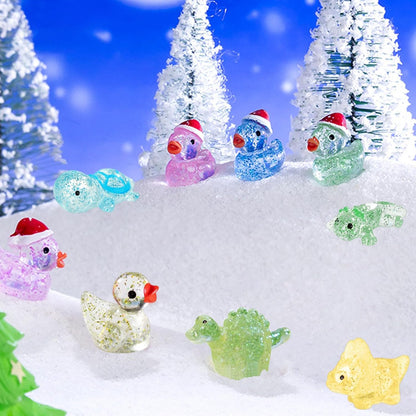 Mini Glitter Ducks 200 Pcs Tiny Duck Figures Luminous Resin Dinosaur Turtle Frog Axolotls to Hide Plastic Animal for DIY Garden Miniatures Fairy Garden Accessories (8 Styles)