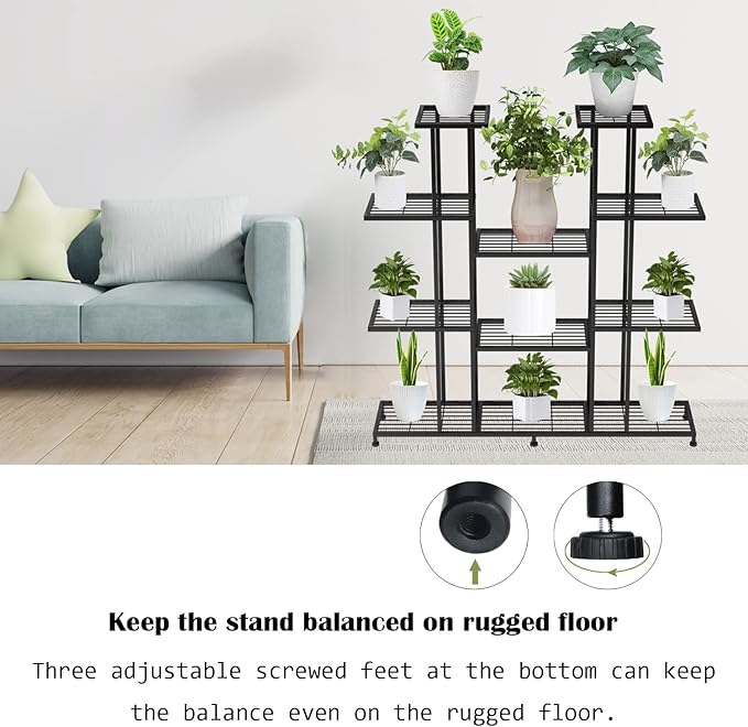 Metal Plant Stand, large indoor Plant Stands Decorative Black Steel Plant Shelf for ontdoor Patio Garden Balcony and Yard,tall multi tier plant stand(9 Tier)