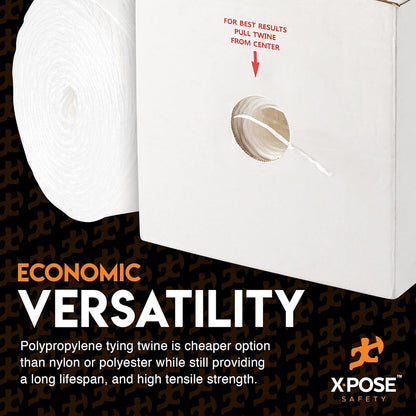 Polypropylene Tying Twine - 2 Ply White Plastic Poly Twine String 4200' Roll - Soft On Hands - Heavy Duty Outdoor & Indoor Tie Line - Baling, Shipping & Bundling Twine, Packaging Rope