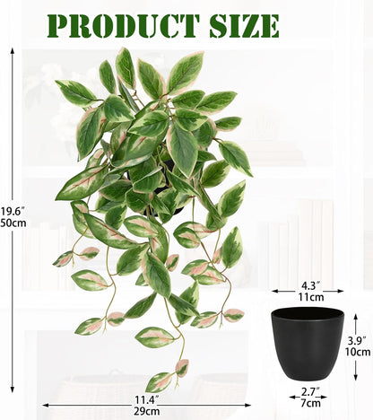 DILATATA Fake Plants Artificial Potted Plants 20 Inch Faux Peperomia Ivy Vine Plant Hanging Plant for Home Office Desk Shelf Indoor Outdoor Decor