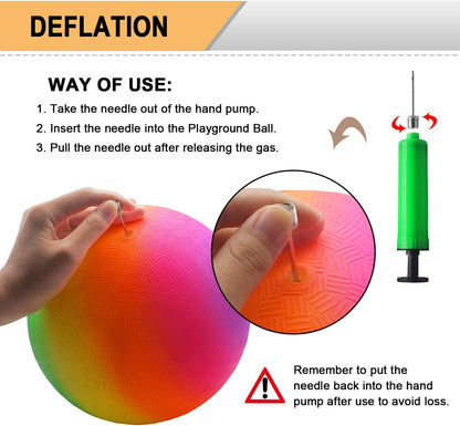 Four Square Balls, 8.5 Inch Playground Ball for Kids Outdoor Dodgeball Kickball Handball Game with Hand Pump