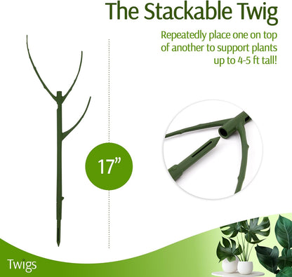 Stackable Plant Support Stakes, Stem Holder Structure for Indoor & Outdoor Use, Garden Accessories for Climbing & Potted Plants, Trellis Alternative - Monstera (Dark Green), 10 Pack, 17" L