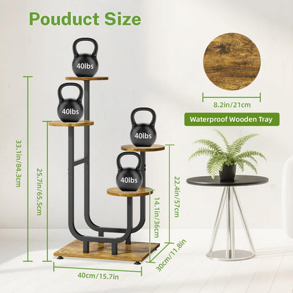 iDavosic.ly 4 Tier Plant Stand Indoor, Corner Tiered Multiple Flower Holder Shelf with Wooden Trays, Orchid Display Metal Rack for Patio Porch Living Room Balcony Outdoor, Modern Black & Rustic Brown