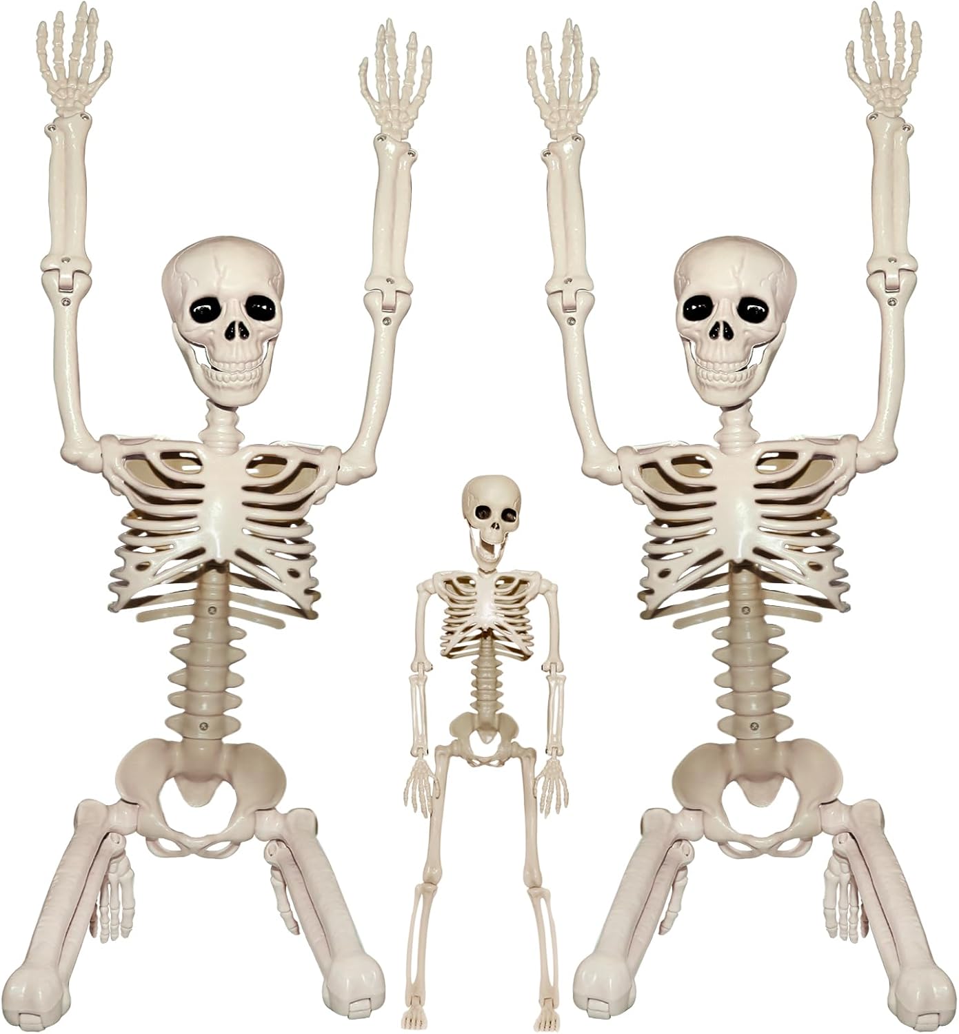 Skeleton Halloween Decorations Outdoor Indoor - 2Pcs 36" 1Pcs 16" Posable Plastic Skeleton, Movable Joints Full Body Bones,Funny Halloween Decor for Party,Porch,Haunted House,Yard, Garden,Graveyard