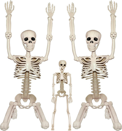 Skeleton Halloween Decorations Outdoor Indoor - 2Pcs 36" 1Pcs 16" Posable Plastic Skeleton, Movable Joints Full Body Bones,Funny Halloween Decor for Party,Porch,Haunted House,Yard, Garden,Graveyard