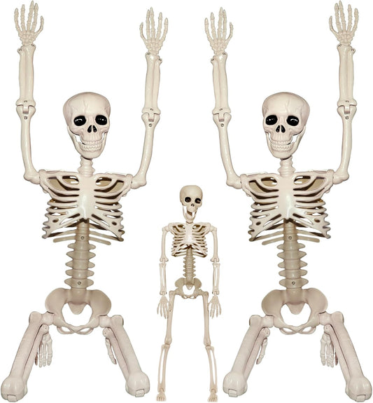 Skeleton Halloween Decorations Outdoor Indoor - 2Pcs 36" 1Pcs 16" Posable Plastic Skeleton, Movable