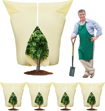 Plant Covers Freeze Protection: 4 Pack 90Hx75W Inch Large Heavy Duty Frost Cloth with Zipper Drawstring, 2.2oz/yd² Frost Blankets for Outdoor Plants, Shrub Trees, Winter & Garden, Beige
