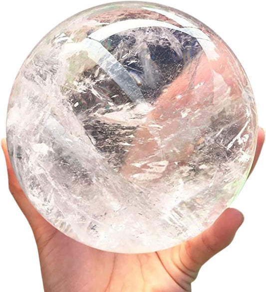 Natural Clear Quartz Crystal Ball,White Crystal Sphere Healing Crystal Ball with Stand Home Decor Prosperous Love Invite Wealth + Pedestal (700g)…