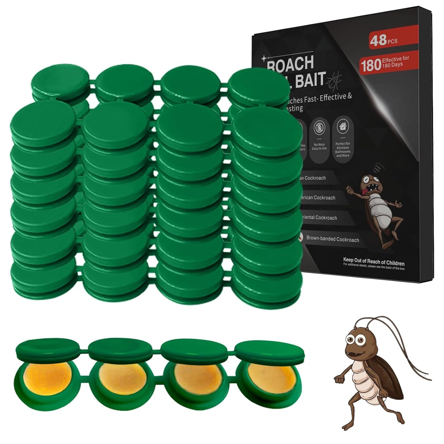 48 Pack Cockroach Gel Bait, Highly Effective Roach Killer Indoor Infestation Solution, Fast Acting Cockroach Killer Indoor Home Kitchen Use, Easy to Apply & No Mess Roach Bait Gel, Long-Lasting