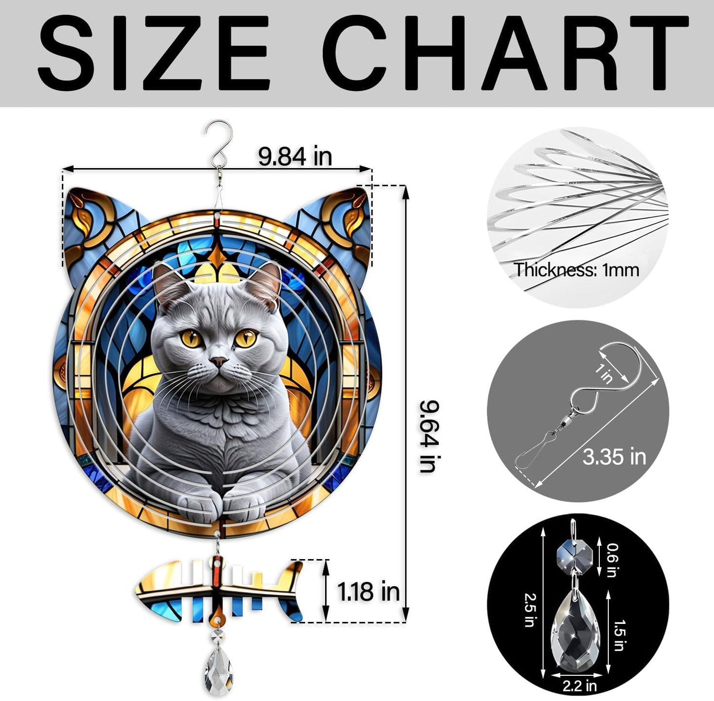 British Shorthair Cat Wind Spinner, British Shorthair Cat Wind Spinner Hanging for Yard and Garden