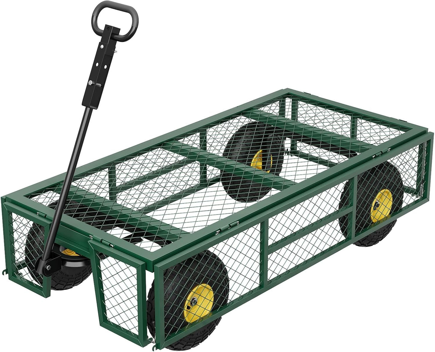 900 LBS Garden Cart on Wheels with Adjustable Handles, Heavy Duty Steel Garden Wagon with Removable Mesh Sides to Convert into Flatbed, Wagon Cart for Lawn Farm Yard, Green