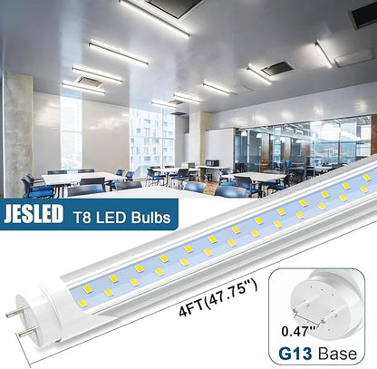 JESLED 4FT LED T8 Type A+B Tube Lights, 24W(65W Equivalent), 3200LM, 5000K, Single or Double End Powered, Plug and Play or Ballast Bypass, 4 Foot T10 T12 Fluorescent Bulbs Replacement, Clear(4-Pack)
