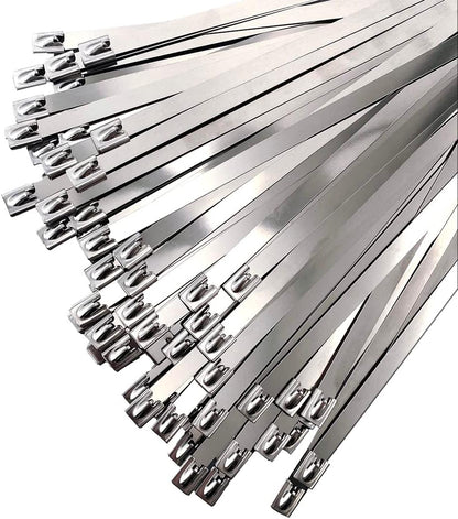 HS Metal Zip Ties Stainless Steel Cable Tie 11.8 Inch (100 Pack) Extra Heavy Duty Self-Locking Strap Ties 225 Lbs Perfect for Exhaust,Fence Outdoor,Automotive