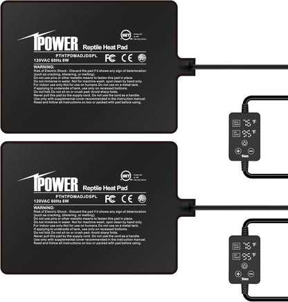 iPower 6 by 8 Inch 8W Reptile Heating Pad with Adjustable Thermostat, Under Tank Warmer Terrarium Heat Mat for Turtles/Snakes/Lizards/Frogs, 2 Pack