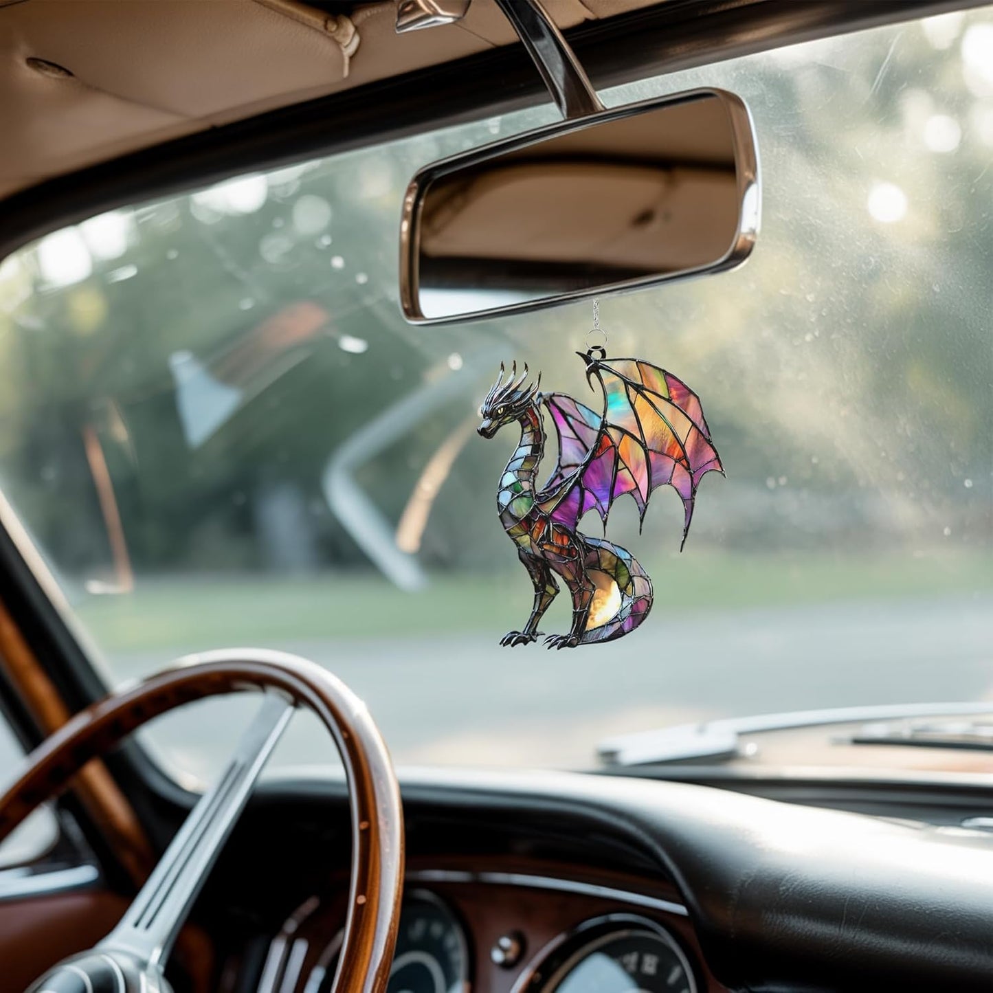 Rainbow Dragon Acrylic Suncatcher Stained Glass Effect Window Car Hanging Christmas Ornament Indoor Outdoor Decor Garden Sun Catcher Panel Gifts for Dragon Lover for Women Mom Grandma