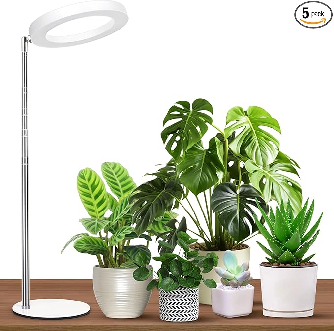 Desktop Grow Light, Height Adjustable Grow Lights for Indoor Plants Full Spectrum, 3 Lighting Mode, Halo Grow Light with Timer, Plant Lights for Indoor Growing (White)