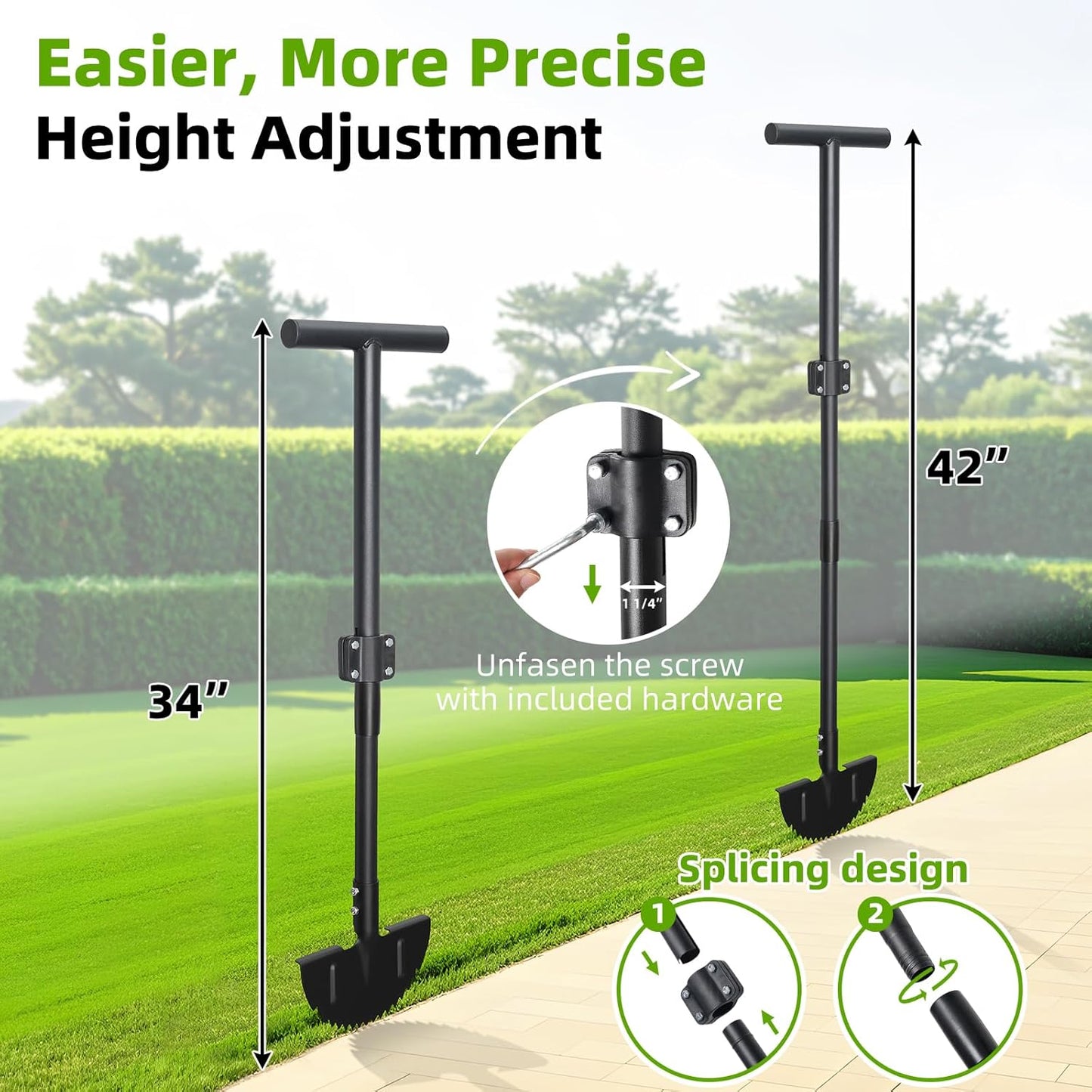 Edger Lawn Tool, Heavy Duty 49 Inch Border Edger with Half Moon Sharp Blade, T-Grip, Wide Footplate, Saw Tooth Rustproof Manual Lawn Edger for Landscaping, Yard,Garden, Sidewalk, Flower Beds
