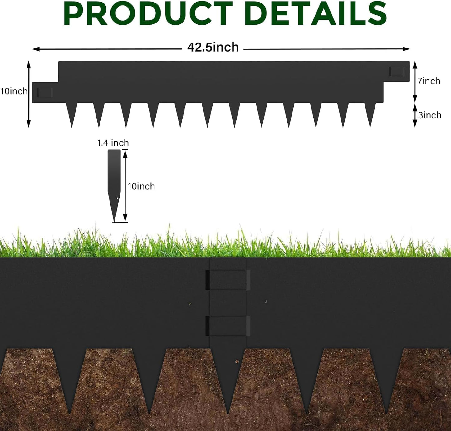 6PCS Metal Edging for Landscape - 40" L x 10" H Each (20ft Total),Metal Edging Border with 6 Clips, Galvanized Steel Edge for Lawn Yard
