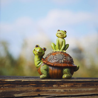 Frog Garden Statues Outdoor Decor, Resin Turtle Frogs Garden Animal Statue Waterproof, Outside Frog Figurines for Yard Patio Lawn Decorations Gardening Gifts for Women