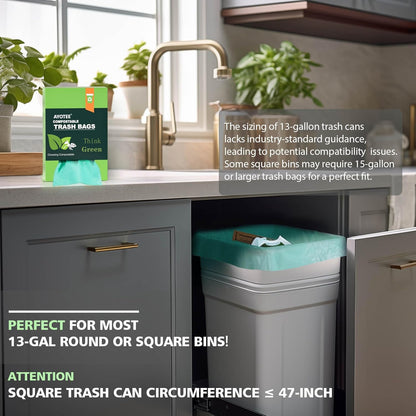 Compostable Trash Garbage bags,AYOTEE 13-15 Gallon Tall Kitchen Trash Bags,Heavy Duty Unscented 1.18Mils 55 Liter,60 Count,Strong Thicken Rubbish Waste Can Liners for Kitchen Garden Home