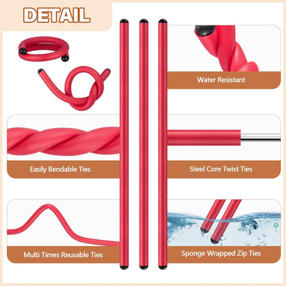 20 Pcs 17 Inch EVA Foam Twist Rubber Ties Reusable Bendable Cable Tie Straps Flexible Heavy Duty Twisty Ties for Organizing Cords Bundling (Red)