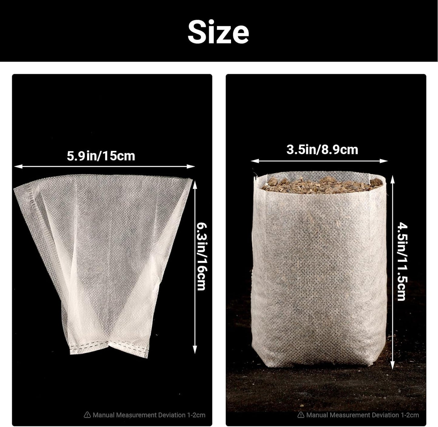 100pcs Plant Nursery Bags, 5.9x6.3 inches Non-Woven Fabric Flower Tree Seed Starters, Garden Plants Seedling Grow Pouch Pots for Seed Starting Growing