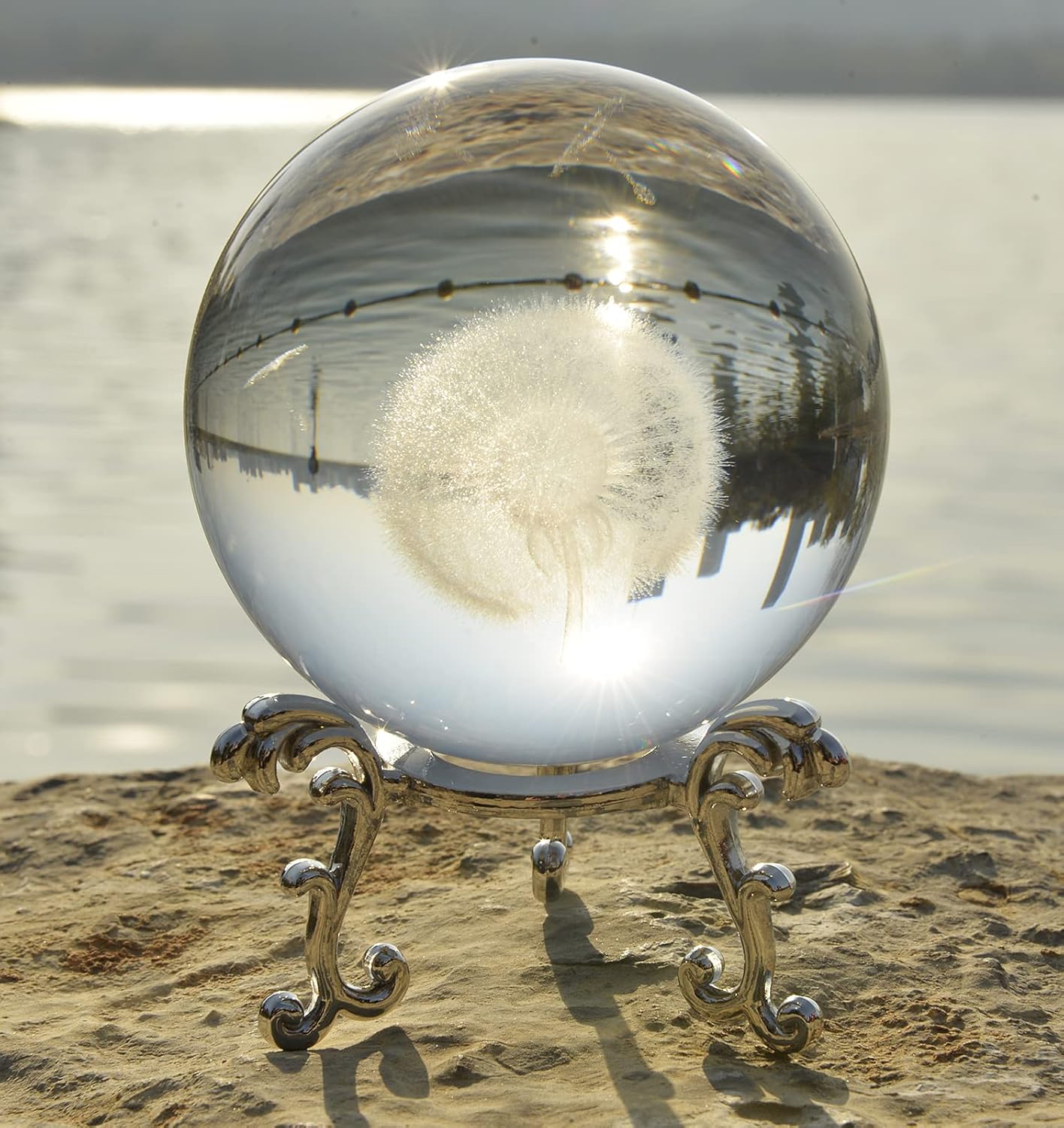 Crystal Ball Glass Globe Decor - Sphere with Stand & Gift Box, Clear Decorative Globe, 3D Crystal Ball for Home Decor, Fengshui Meditation, 2.3 inch/60mm
