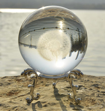 Crystal Ball Glass Globe Decor - Sphere with Stand & Gift Box, Clear Decorative Globe, 3D Crystal Ball for Home Decor, Fengshui Meditation, 2.3 inch/60mm