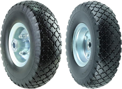 KF4003 Twin Pack 10-Inch Solid Rubber Tire Wheels Replacement 3.00-4 Tires Wheels Flat Free with 5/8" Bearings 2.15" Offset Hub Perfect for Hand Truck Wheelbarrow Garden Cart Non-Flat