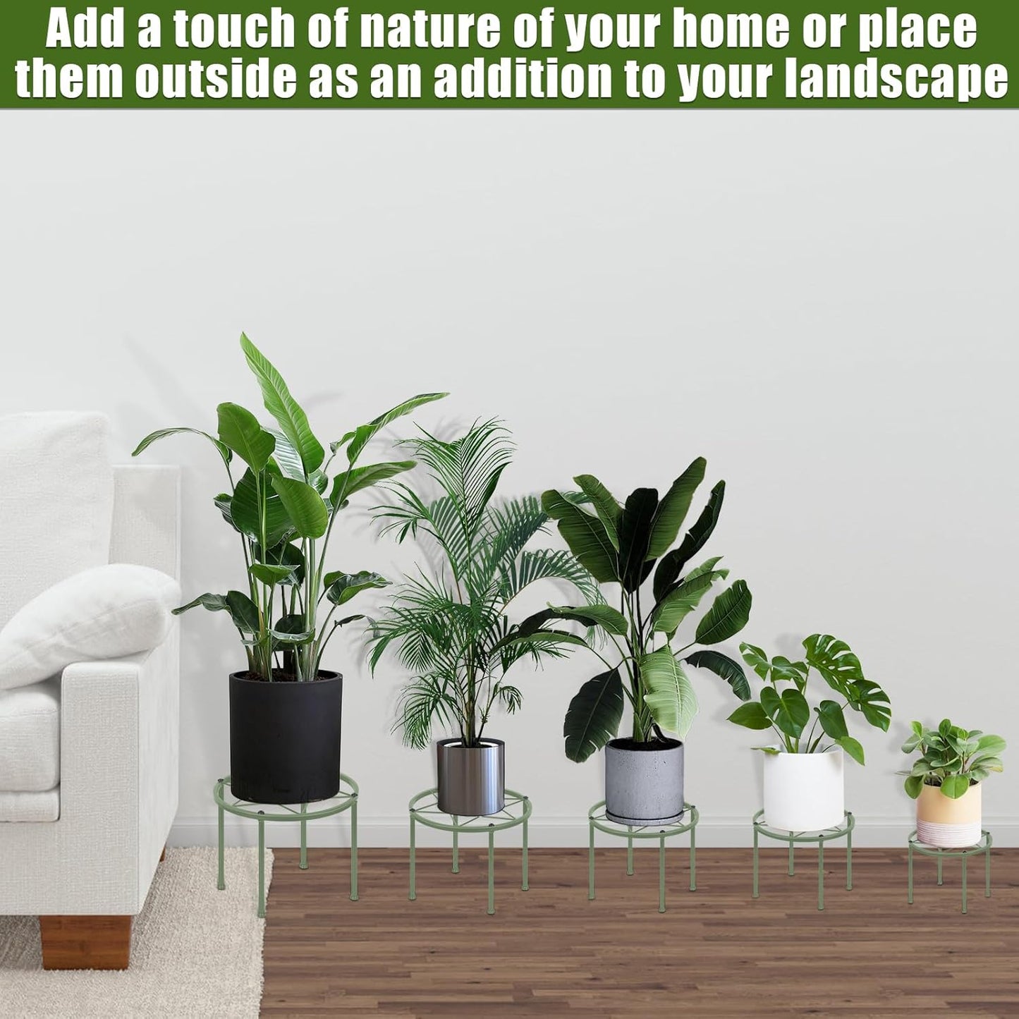 Metal Plant Stands, Anti-Rust Iron Flower Pot Stand, Heavy Duty Plant Pot Shelf, Decoration Racks for Home Indoor and Outdoor 10 Pcs (Green)