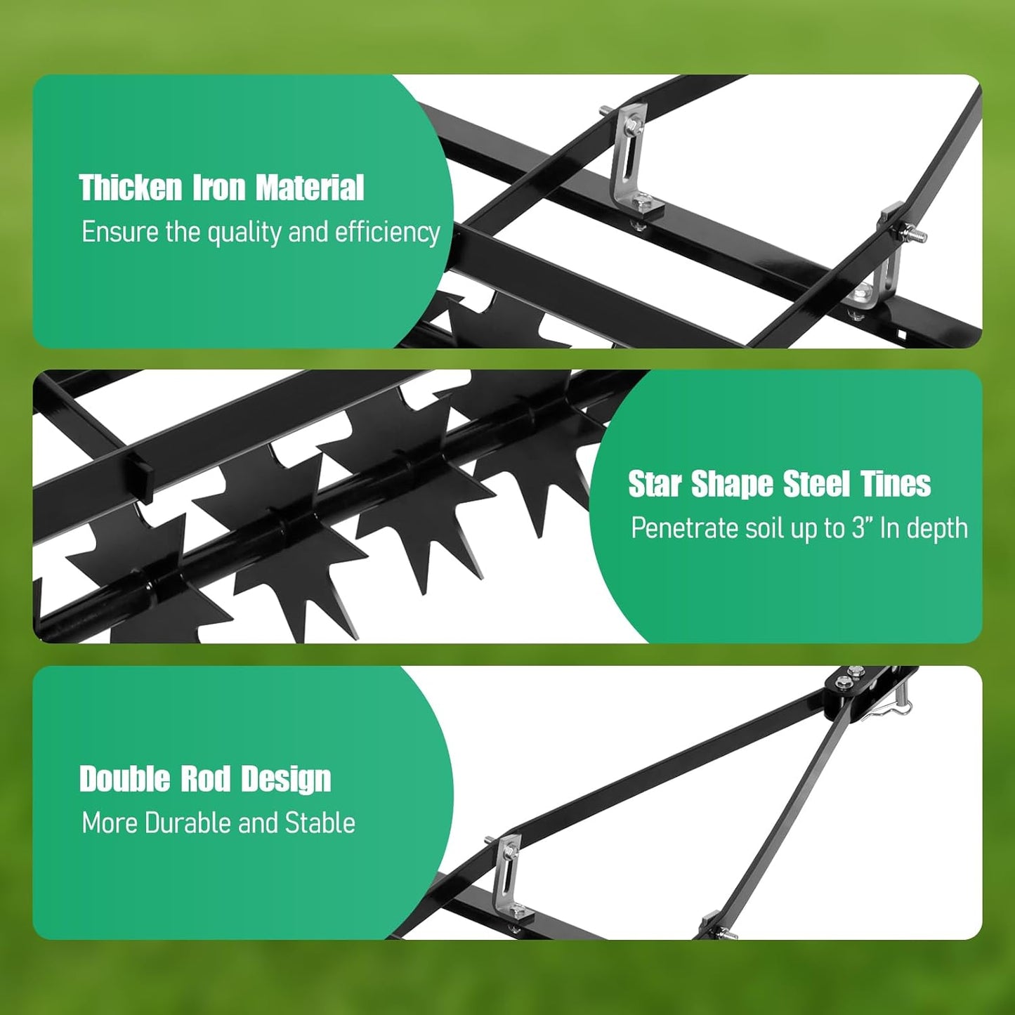 34 Inch Tow Behind Aerator, Steel Heavy Duty Rolling Lawn Aerator, Manual Tow Behind Spike Aerator with Rotary Spike for Lawn,Yard and Garden