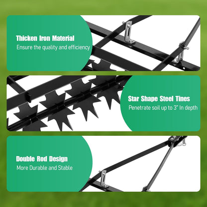 34 Inch Tow Behind Aerator, Steel Heavy Duty Rolling Lawn Aerator, Manual Tow Behind Spike Aerator with Rotary Spike for Lawn,Yard and Garden
