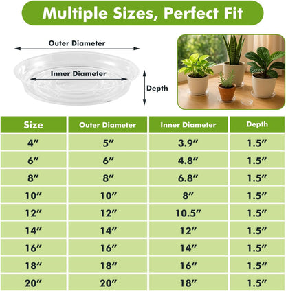 30 Packs 10 Inches Large Clear Plant Saucers for Indoor Outdoor Use Heavy Duty Plastic Plant Trays for Planter Bulk Flower Pot Drip Trays to Catch Water, 4 to 20 Inch