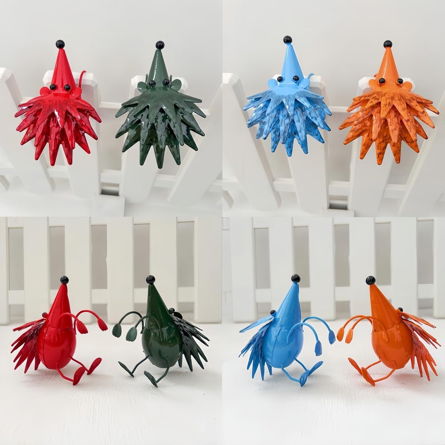 Cute Metal Hedgehog Statues (4PCS) Garden Figurines Outdoor Yard Ornaments for Patio Lawn Flower Beds Farmhouse Home Decor