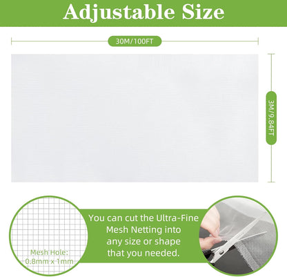 10 x 100FT Garden Mesh Netting, Ultra Fine Mesh Protection Netting Plant Covers Greenhouse Row Cover Raised Bed Screen Barrier Net for Vegetable Fruits Flowers Trees Crops, White